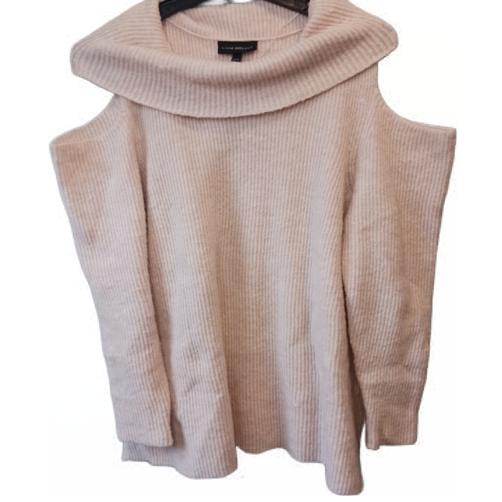 Plus size Cowl neck, cold shoulder Sweater light pink
